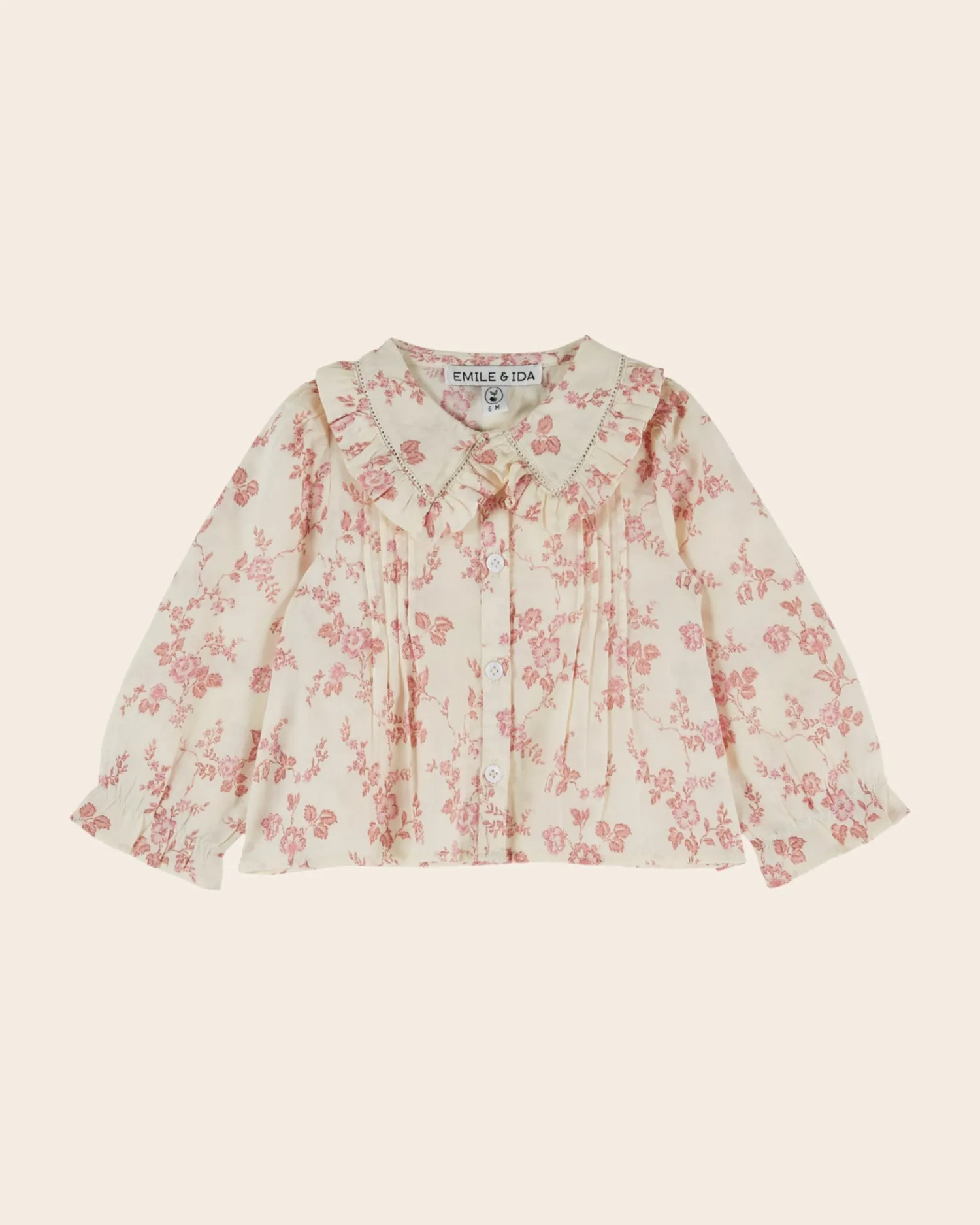 Emile et Ida Rosalie bluse ecru-rosa blomstret okologisk