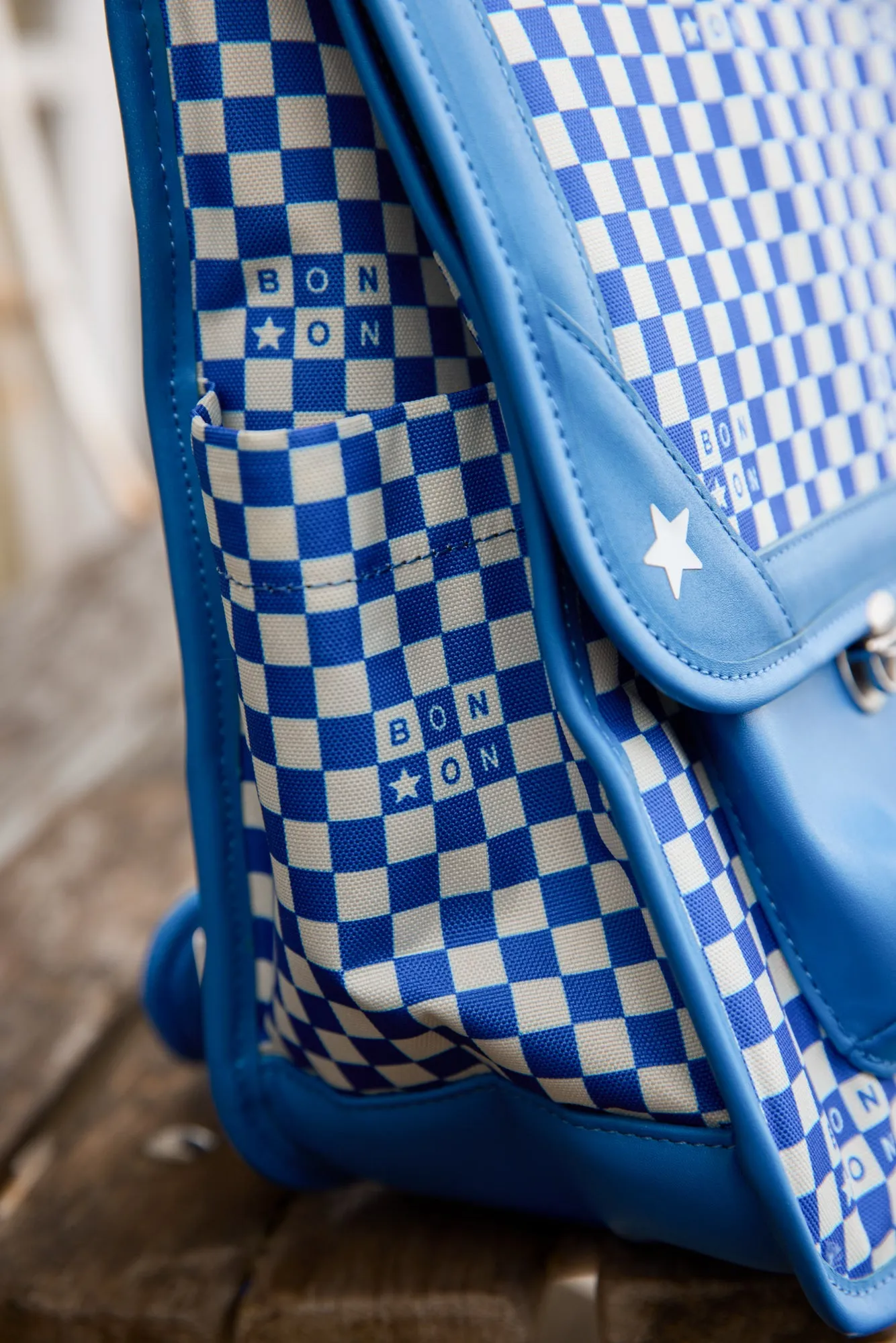 Bonton Damier skoletaske blå tern bomuld