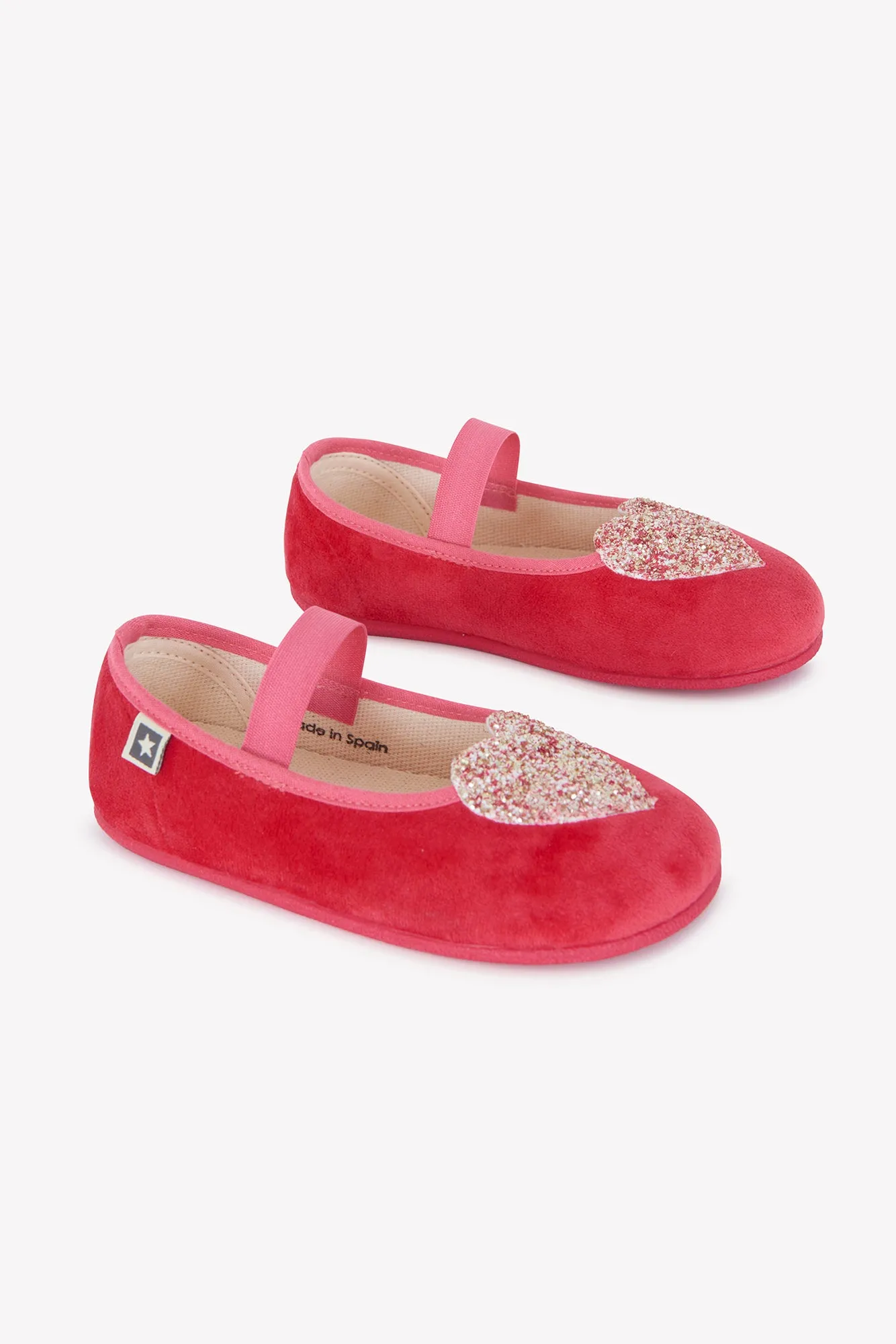 Bonton Sarra ballerina velour rosa glimmerhjerte
