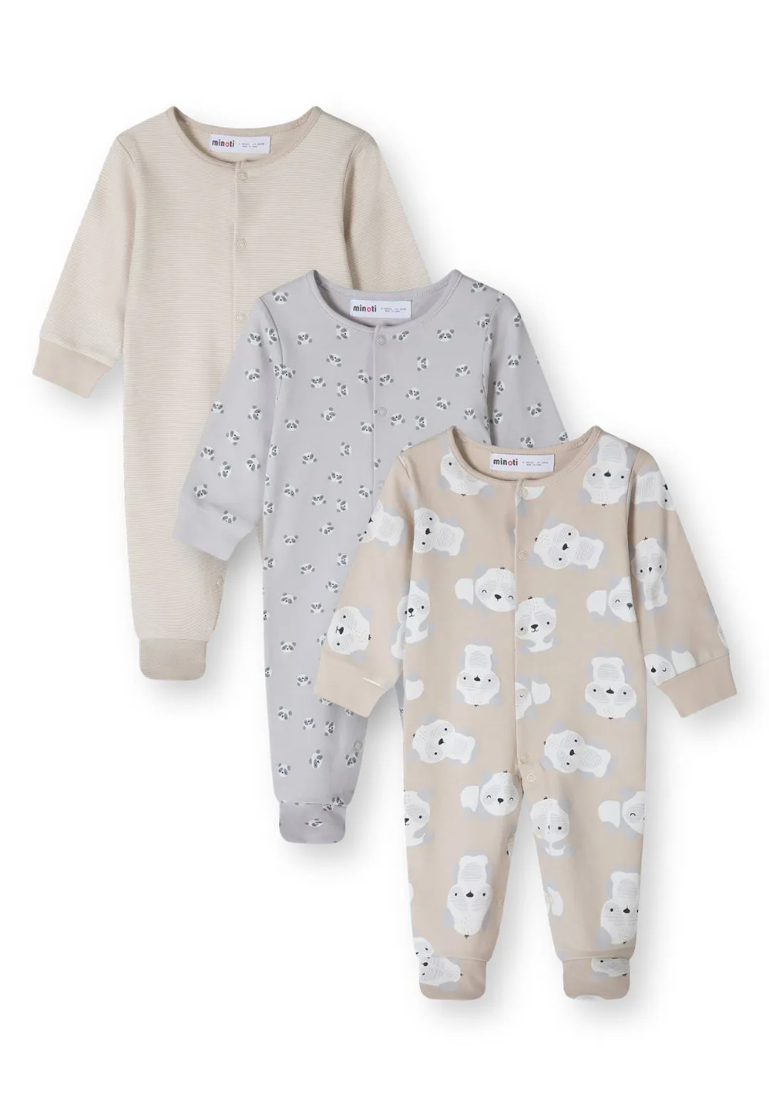 Minoti natdragt med print 3-pak til baby bomuld