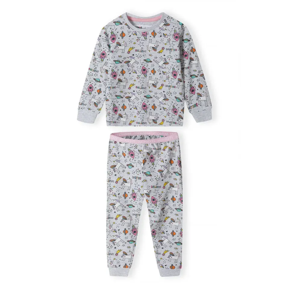 Minoti 39875 pyjamas grå enhjørning bomuld