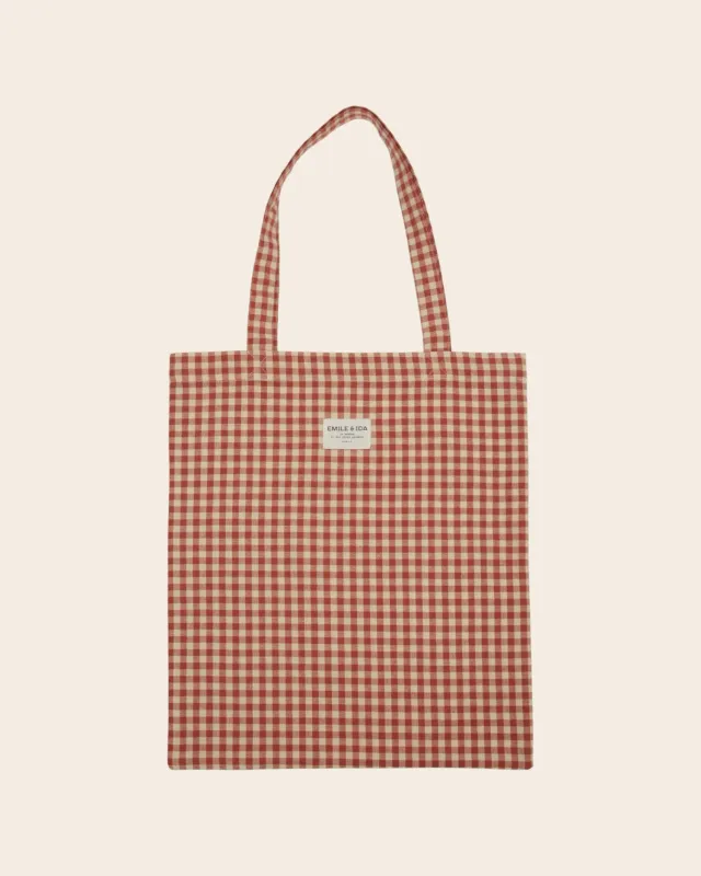 Emile et Ida Vichy terracotta tote bag ternet bomuld