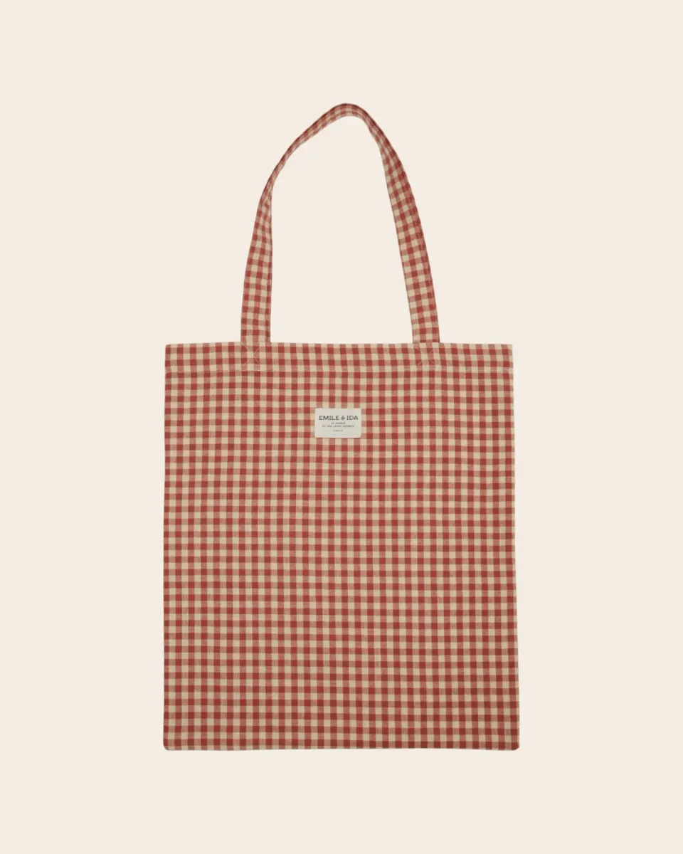 Emile et Ida Vichy terracotta tote bag ternet bomuld
