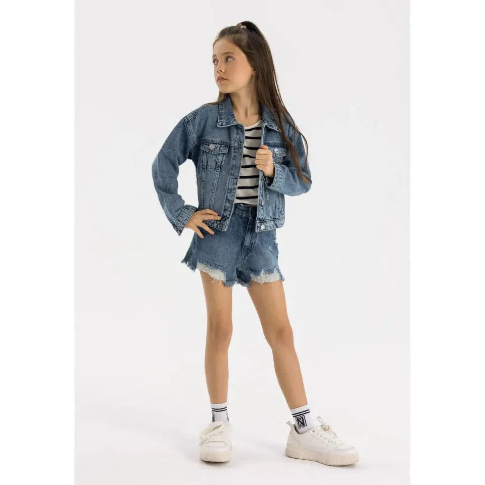 Minoti 42709 denimjakke blå oversized piger