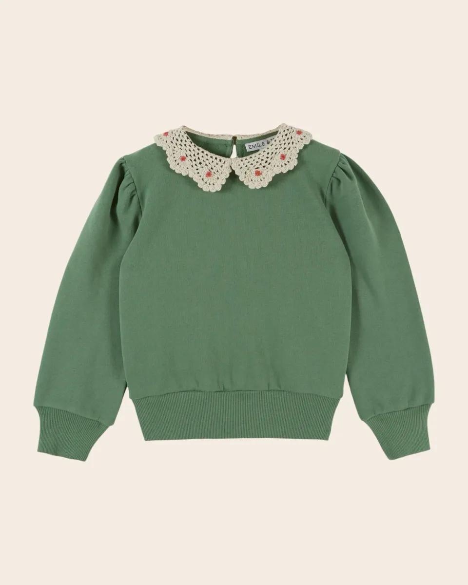 Emile et Ida Col Crochet sweatshirt grøn hæklet krave