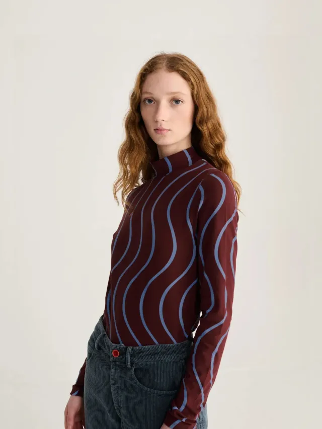 Bobo Choses Psicodelic Stripes turtleneck t-shirt bordeaux økologisk
