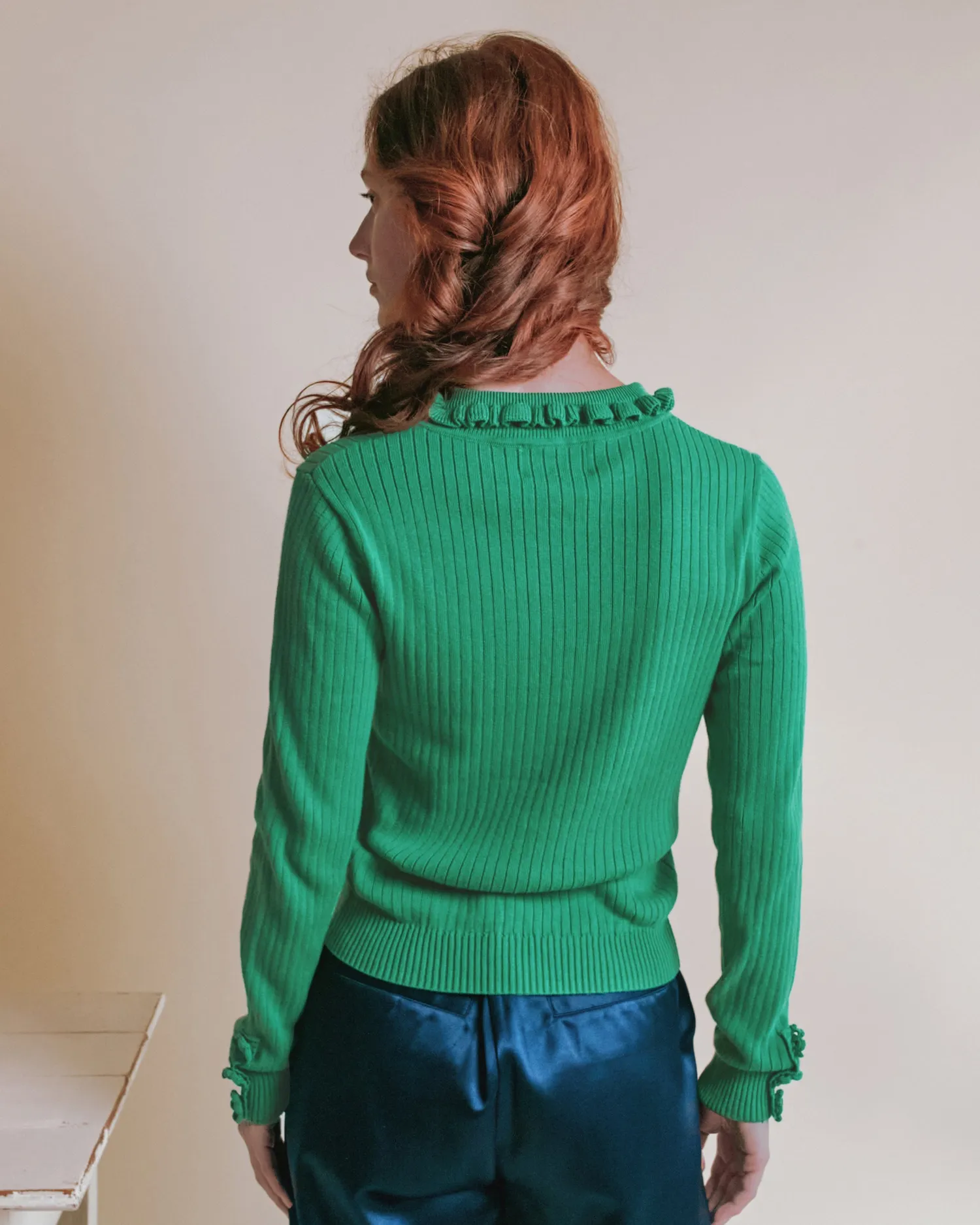 Emile et Ida Eliane pullover grøn rib flæsekrave