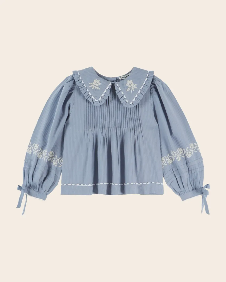 Emile et Ida Blouse bluse blå bomuld broderi