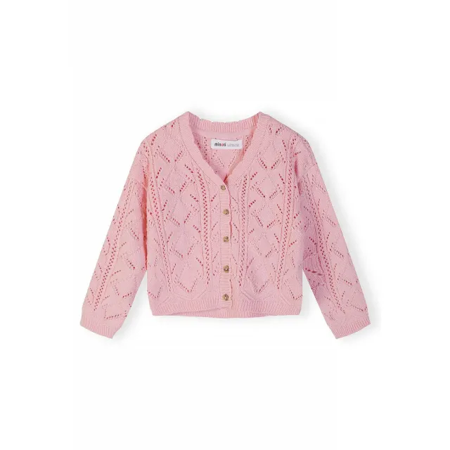 Minoti 44704 strikcardigan lyserød pointelle til piger