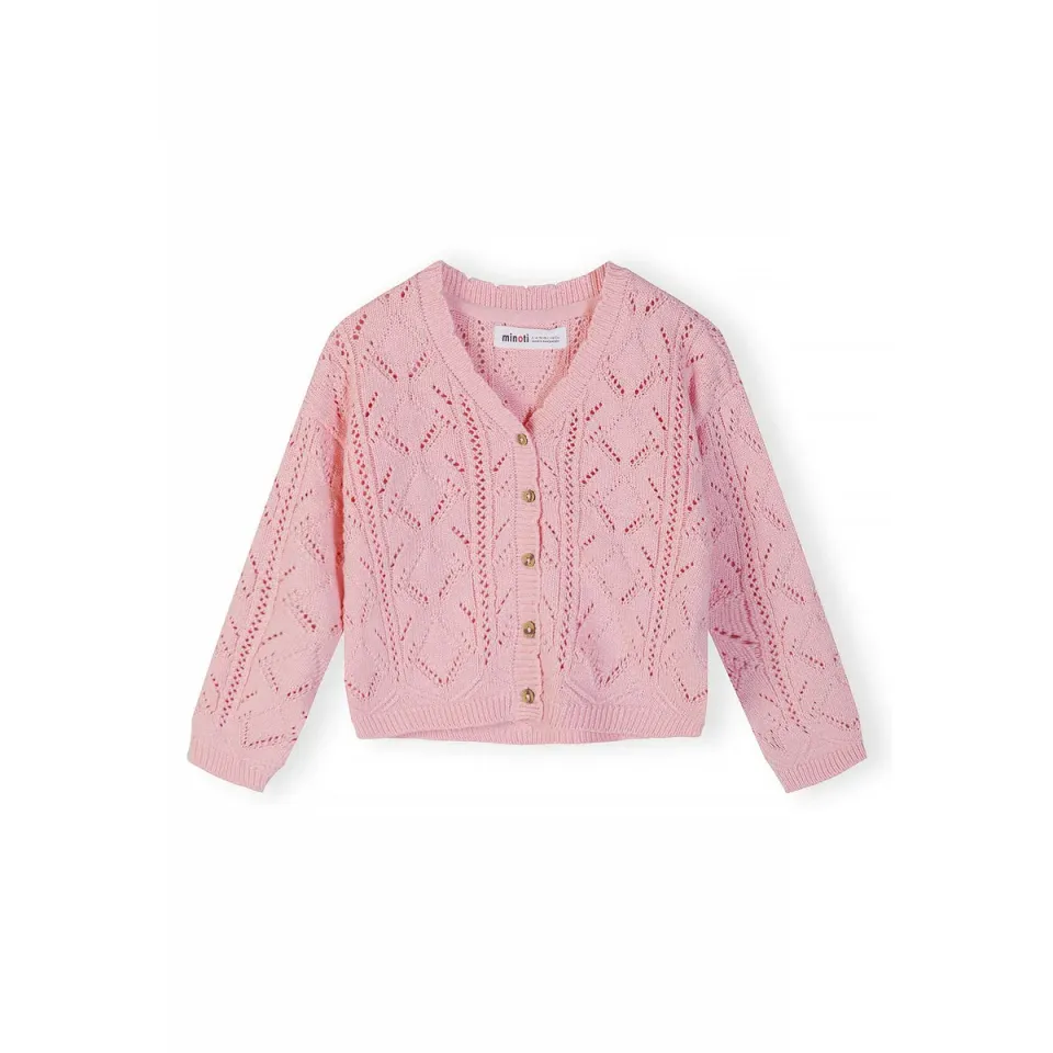 Minoti 44704 strikcardigan lyserød pointelle til piger