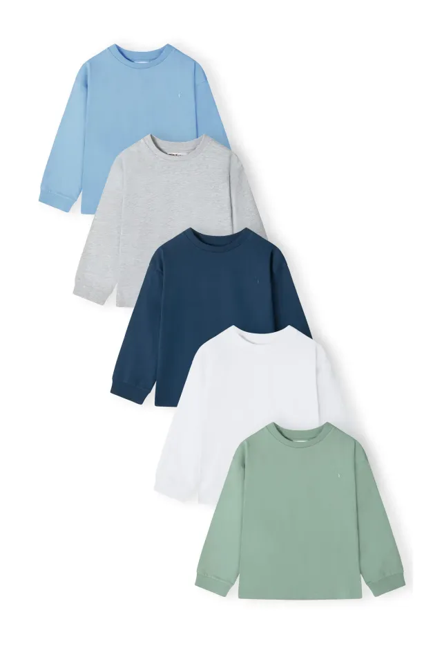 Minoti langærmet t-shirts 5-pak til drenge