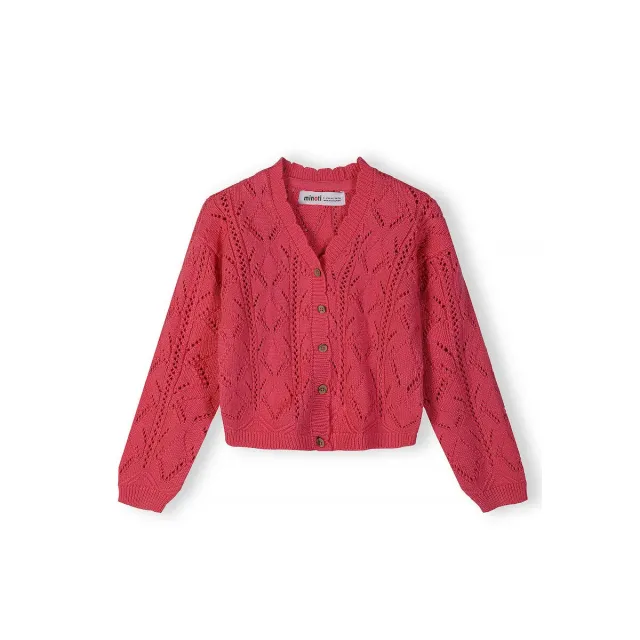 Minoti 44704 strikcardigan til piger mørk rosa bomuld