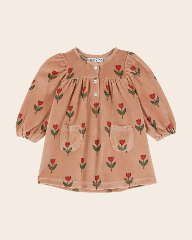 Emile et Ida babykjole velour lyserød tulipan