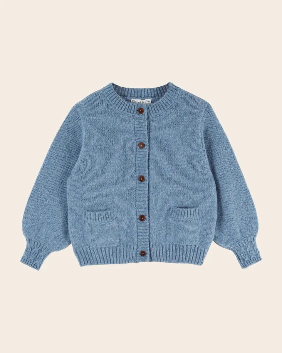Emile et Ida Lac Cardigan Blå Merino 3M-14A