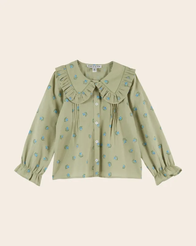 Emile et Ida blouse bluse økologisk grøn blomstret