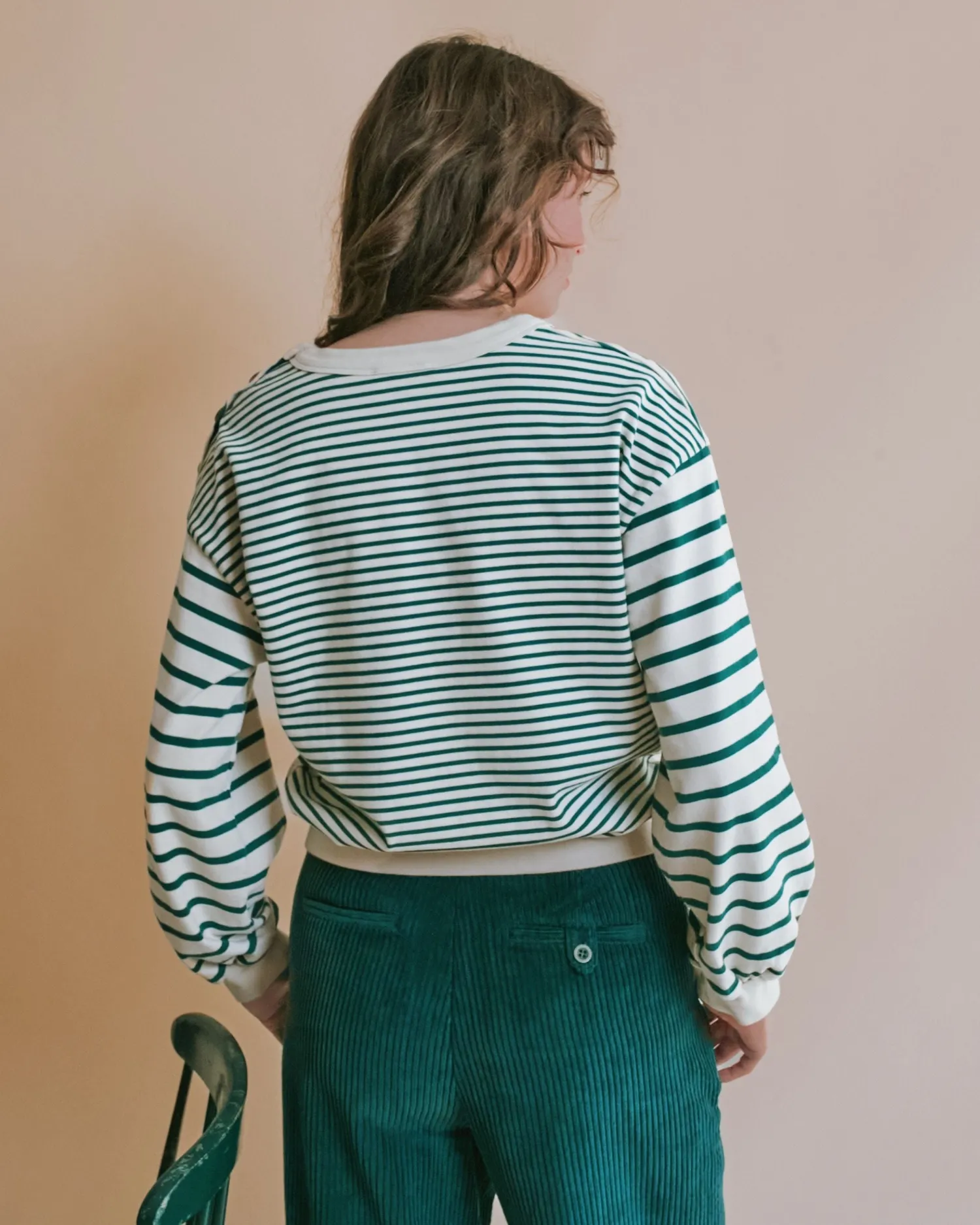 Emile et Ida sweatshirt grøn stribet øko bomuld