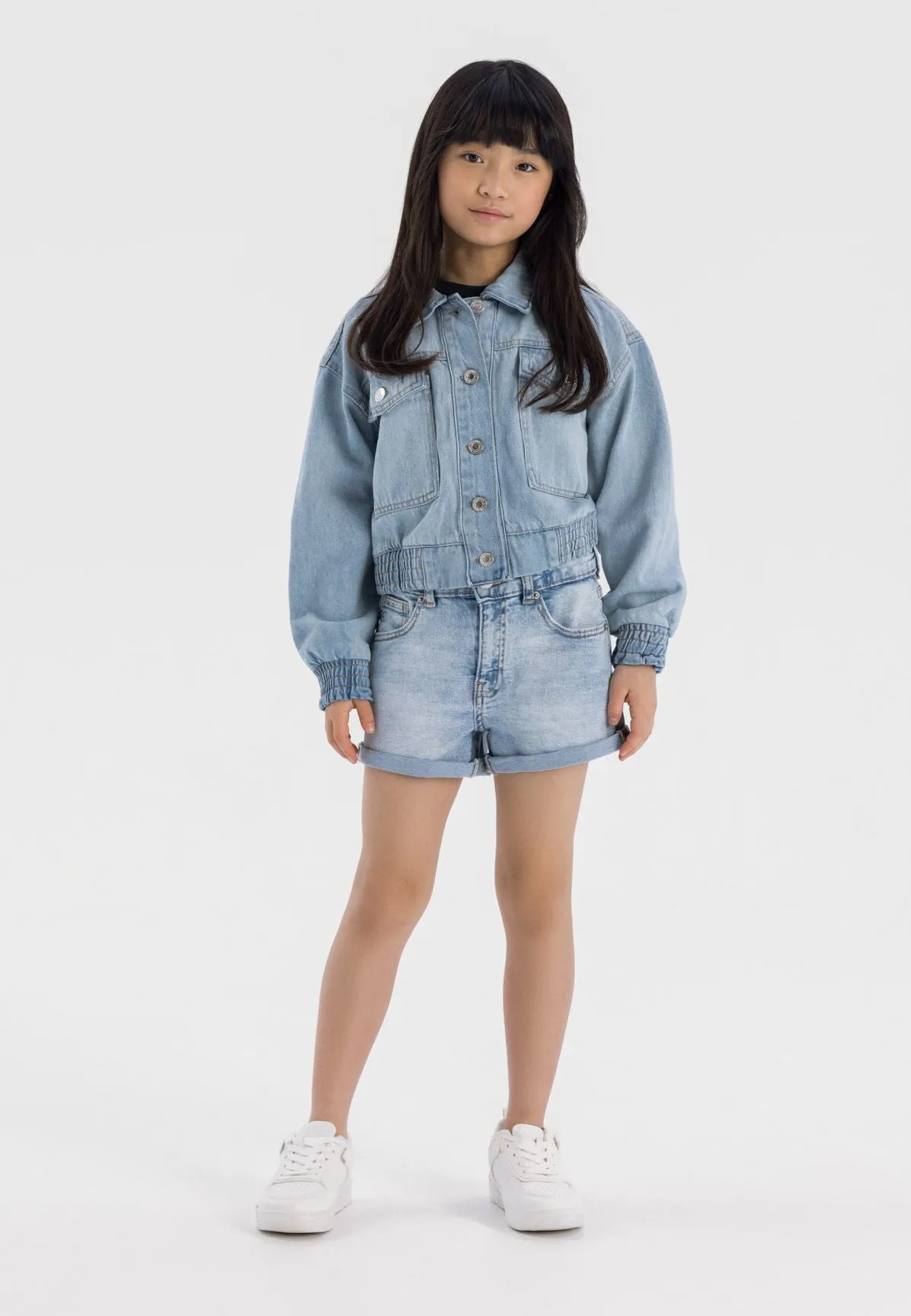 Minoti 42726 denimshorts lyseblå høj talje pige