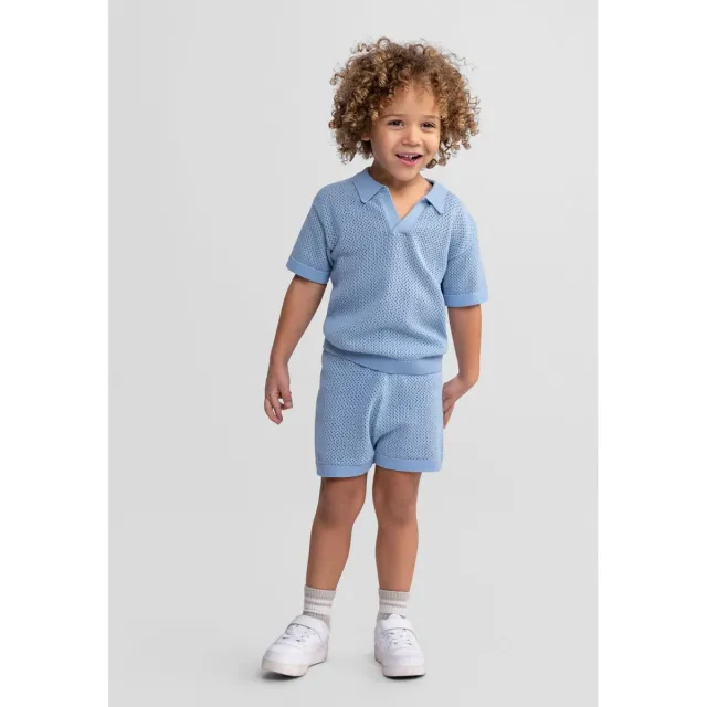 Minoti 44722 strikset lyseblå polo shorts