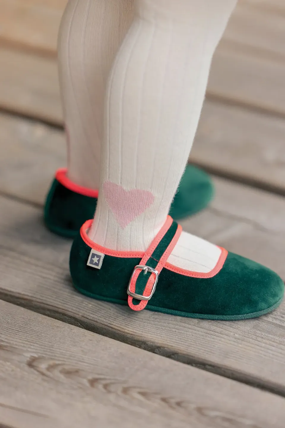 Bonton Jane Vert ballerina sko grøn fløjl