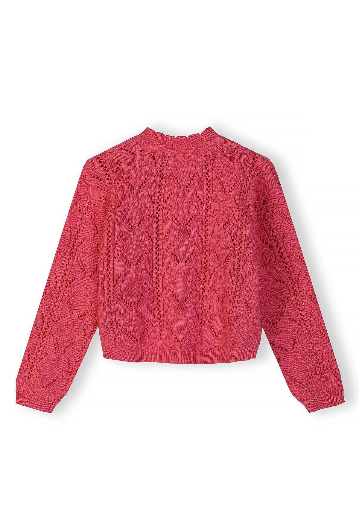 Minoti 44704 strikcardigan til piger mørk rosa bomuld