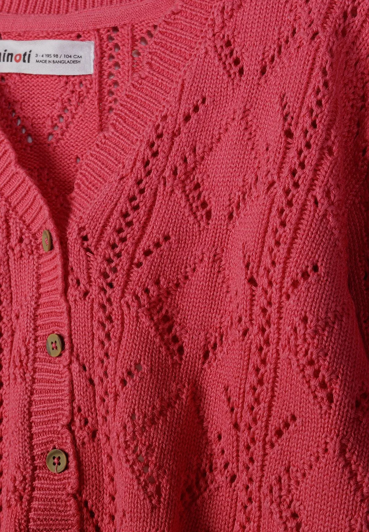 Minoti 44704 strikcardigan til piger mørk rosa bomuld