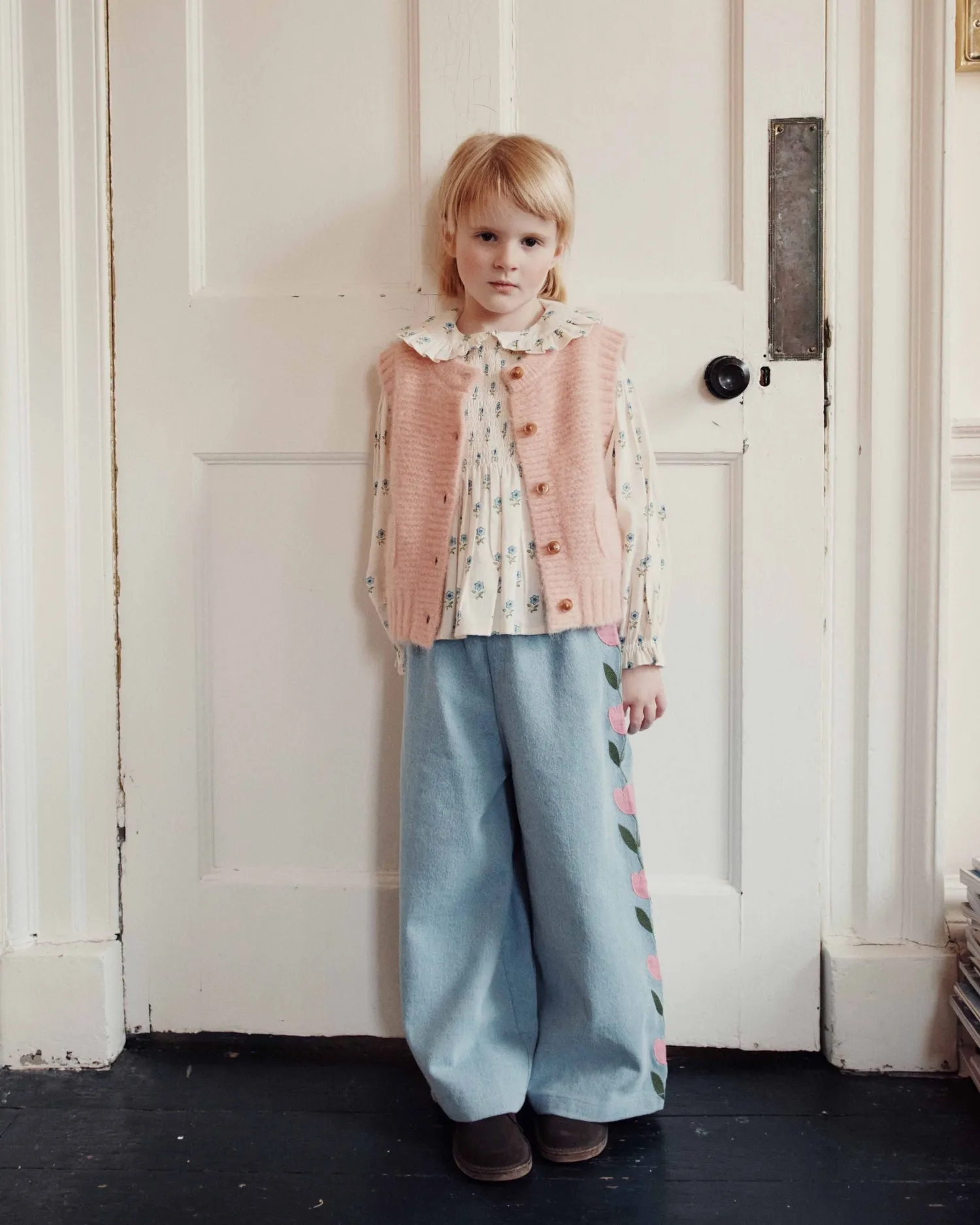 Emile et Ida Rose pâle cardigan vest lyserosa uld