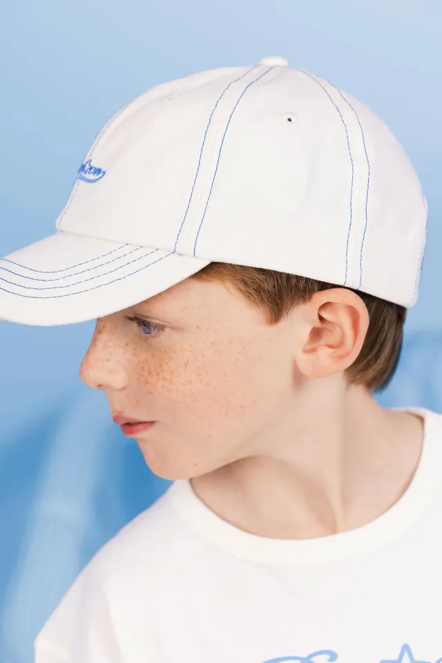 Bonton Signature Bleu Moyen kasket ecru TU broderet