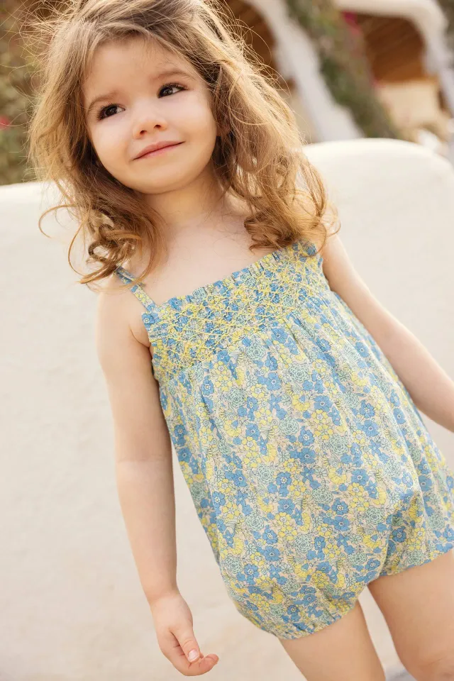 Bonton Calina Fleur Vintage Bleu buksedragt blå blomstret