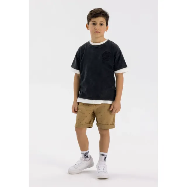 Minoti 40422 chinos shorts sand med print