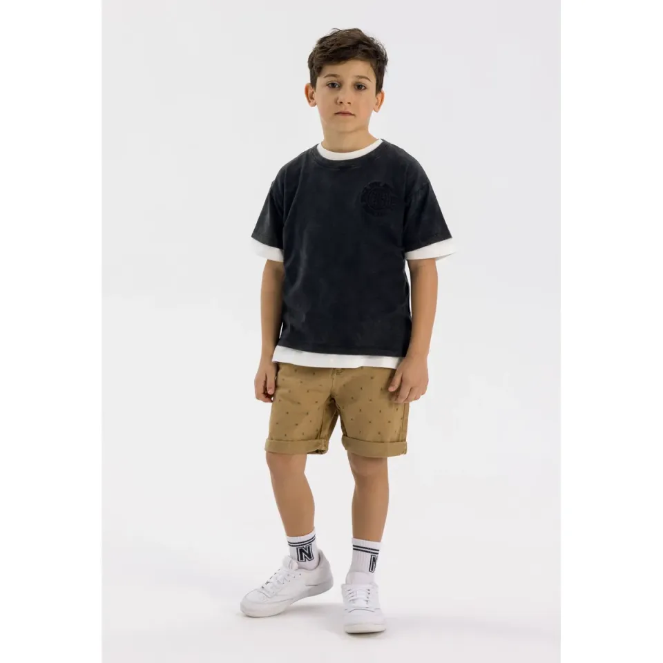 Minoti 40422 chinos shorts sand med print