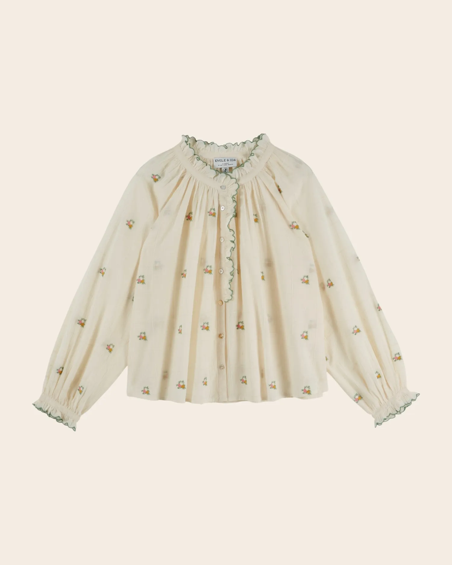 Emile et Ida Elyana bluse ecru broderet bomuld