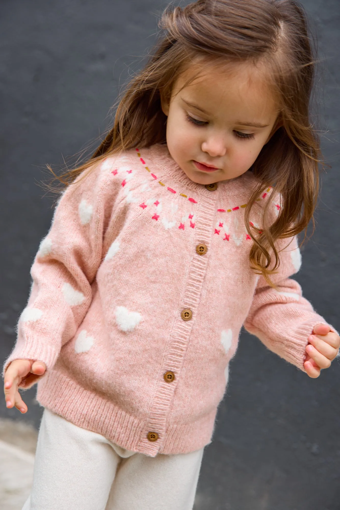 Bonton Pastel strikvest rosa hjerter babyuld
