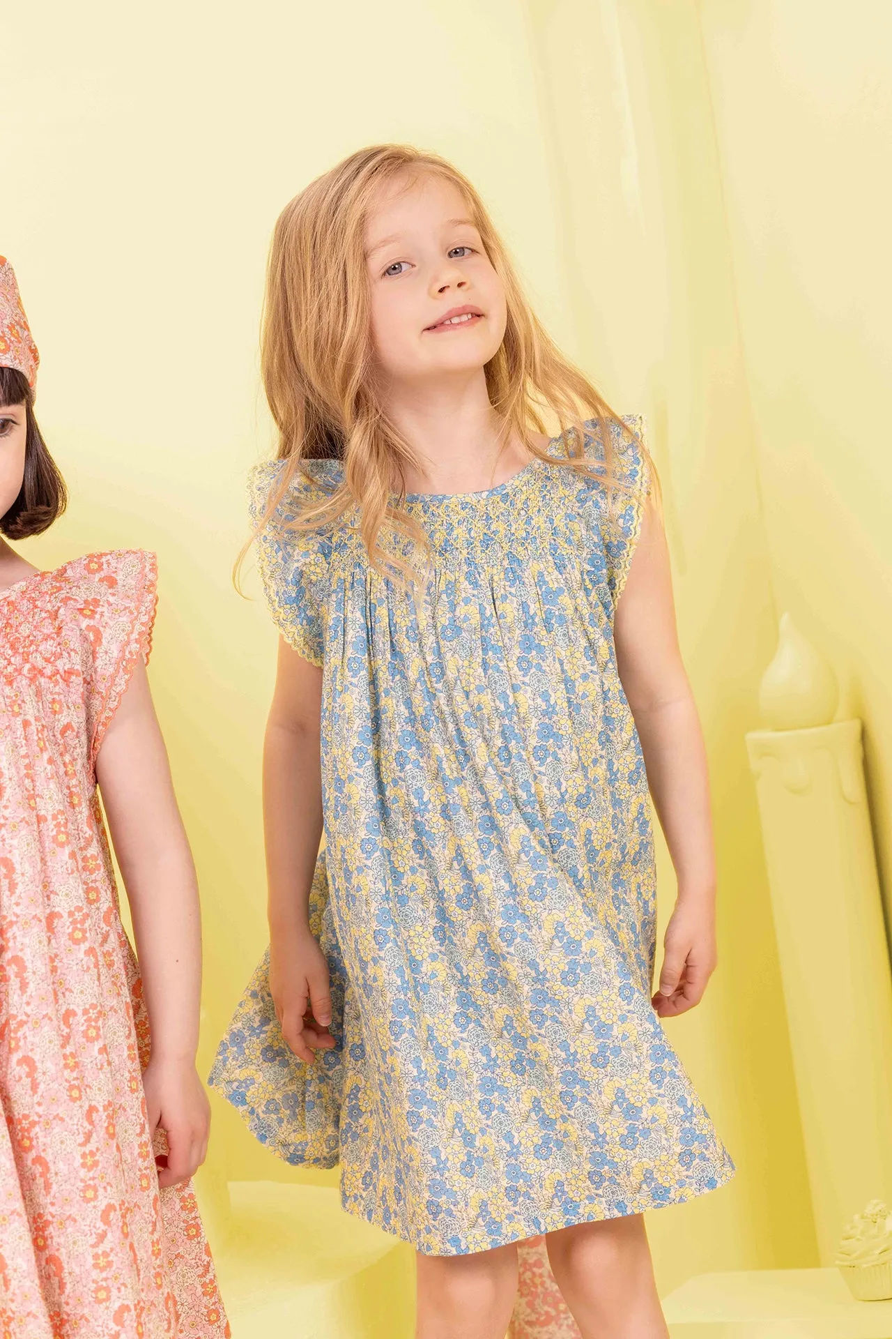 Bonton Léna kjole blå blomstret pige