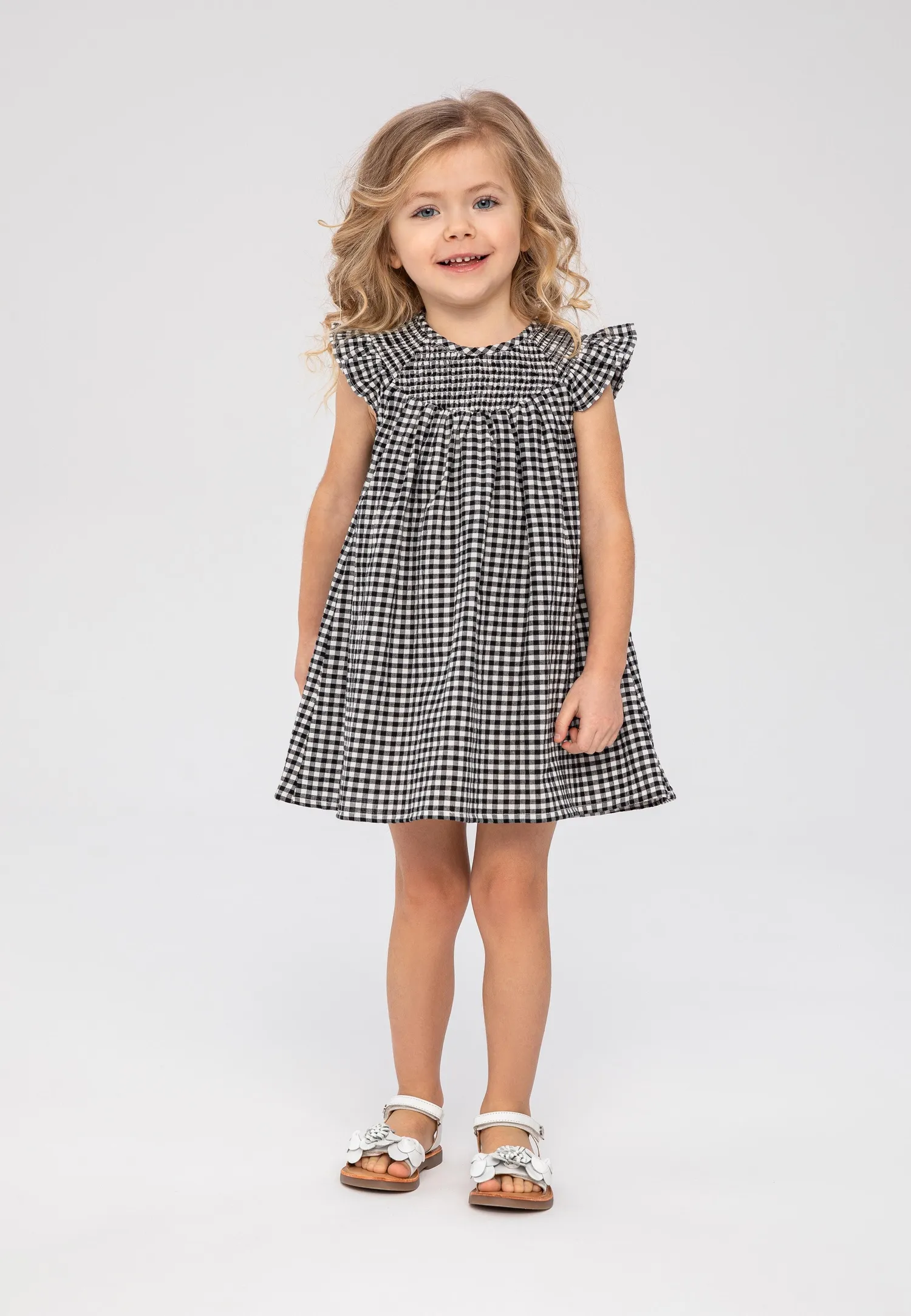 Minoti 38130 jerseykjole til baby grå tern smock