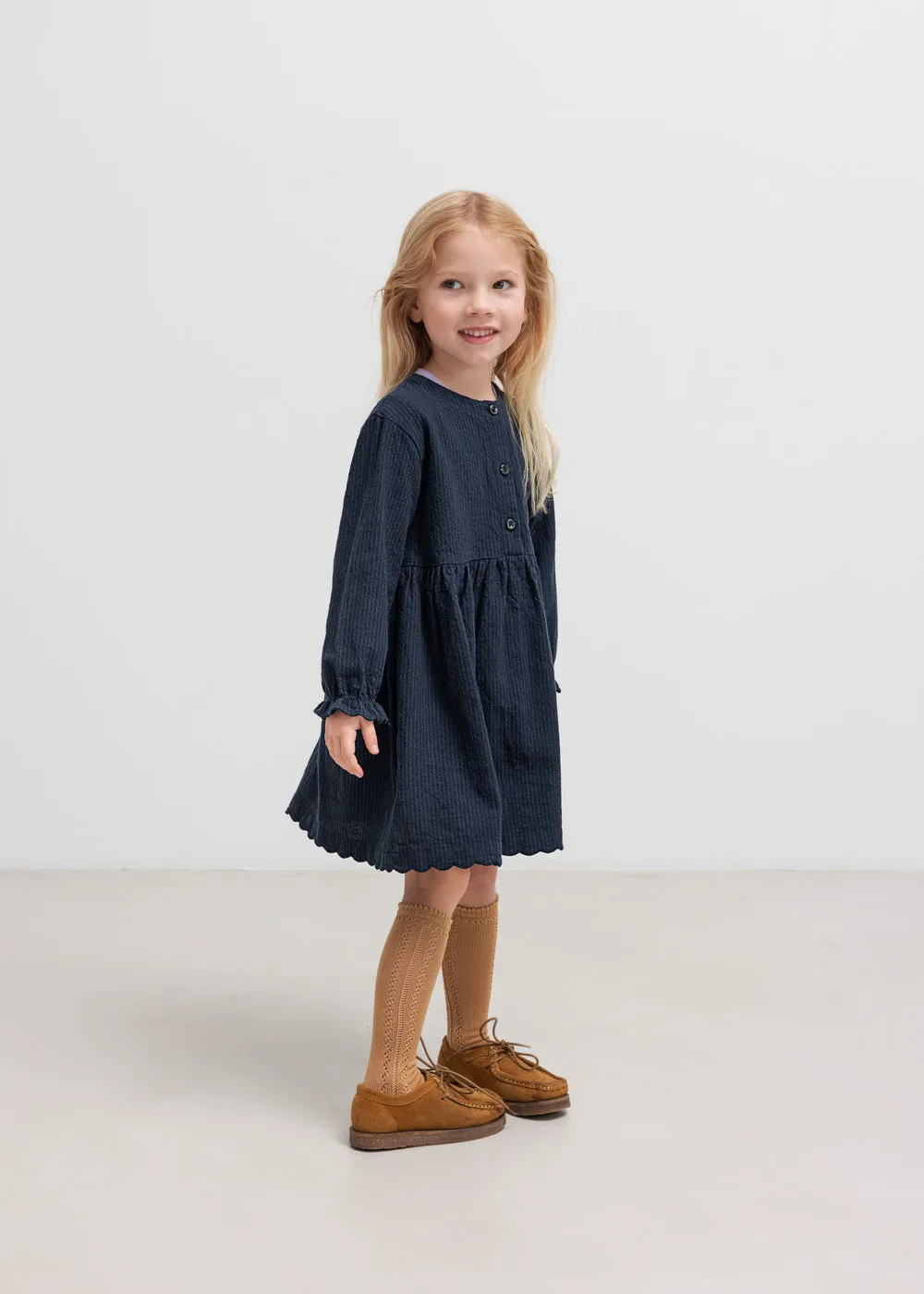MarMar Dagmara Scallop kjole Dark Blue Stripe