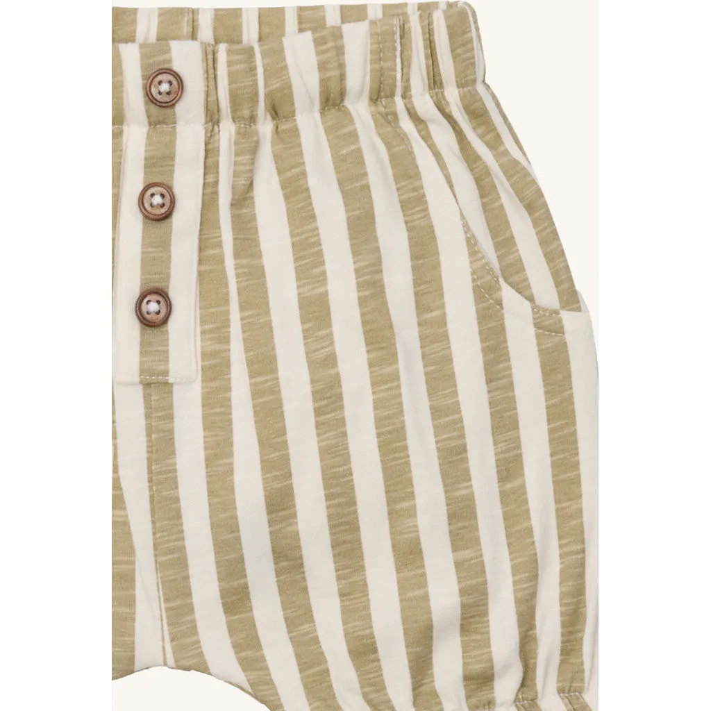 Hust & Claire Halvor Striped shorts green bone økologisk