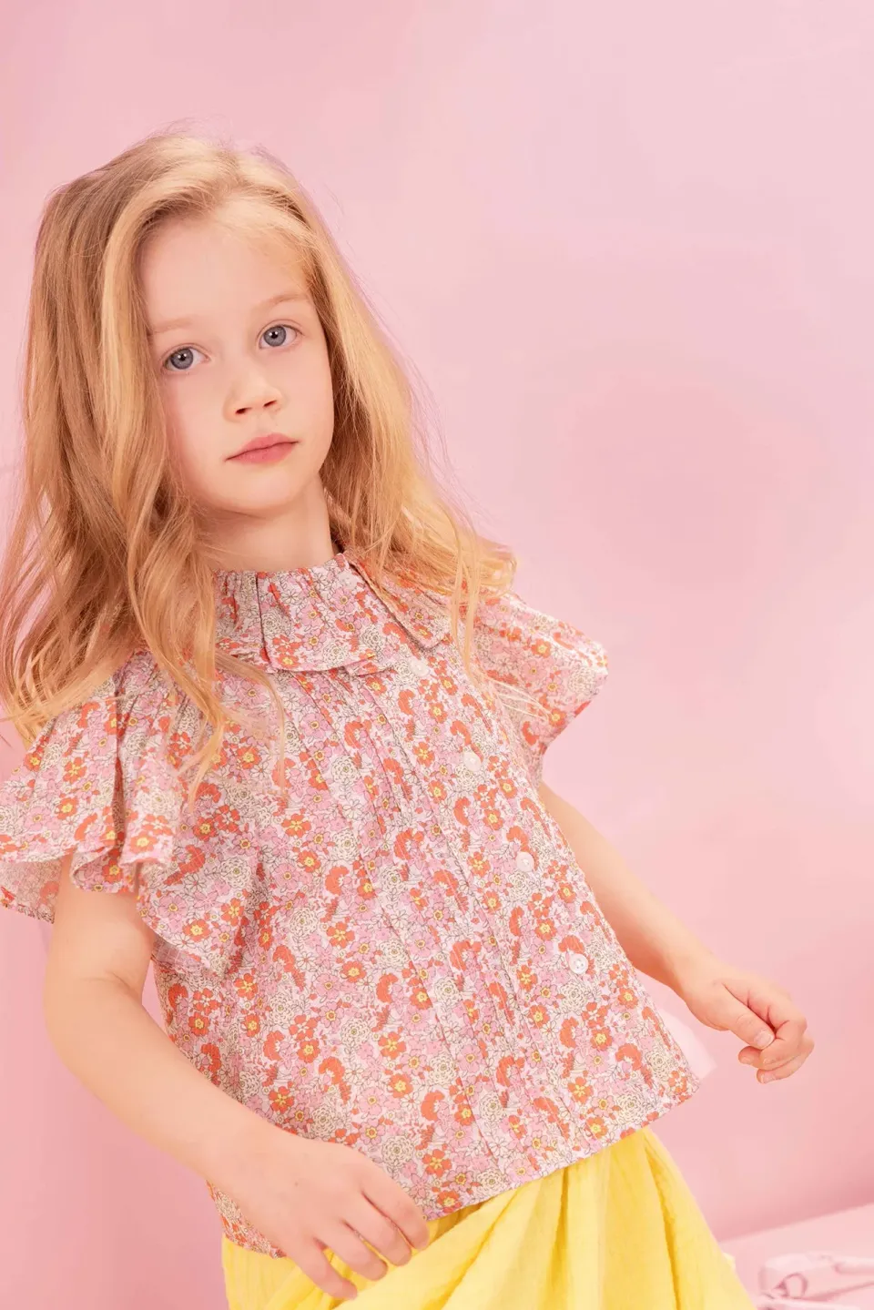 Bonton Nancy bluse bomuld rosa blomst