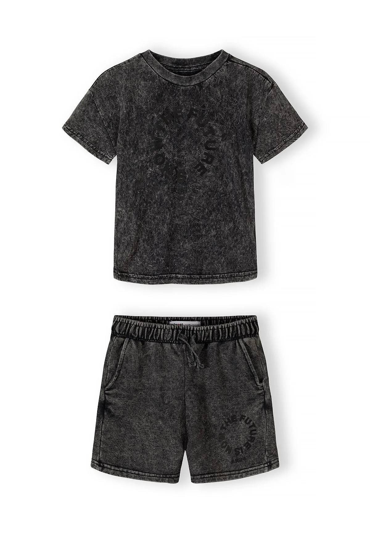 Minoti 44791 shorts-sæt grå acid-wash