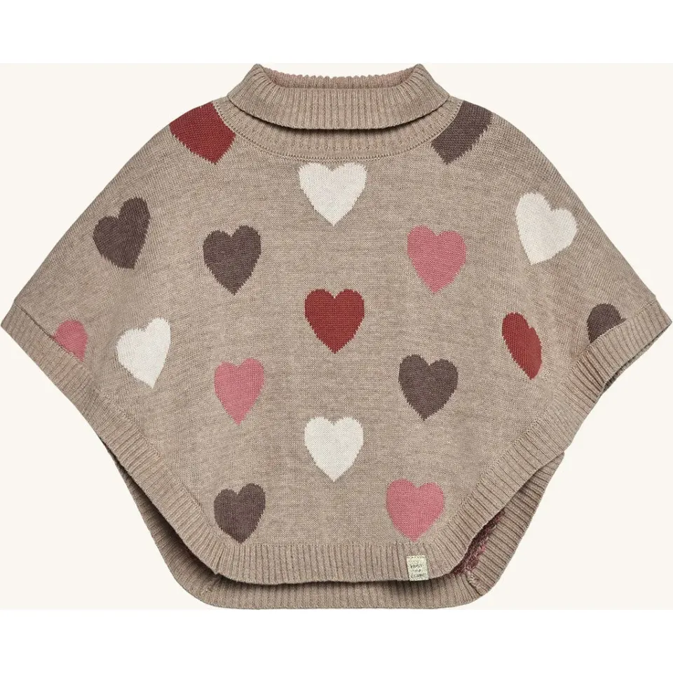 Hust & Claire Pinja Hearts poncho Biscuit økologisk