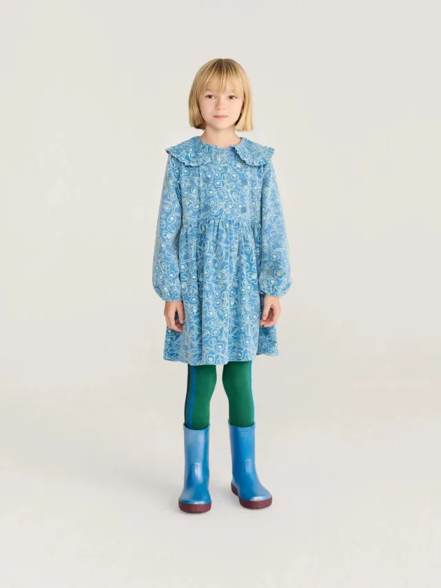 Bobo Choses Sketchy Flowers cordfløjl kjole 2-3Y blå