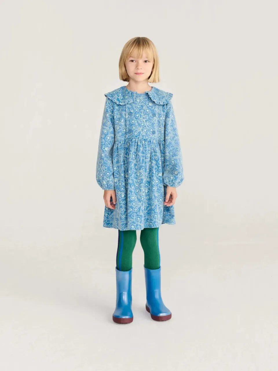 Bobo Choses Sketchy Flowers cordfløjl kjole 2-3Y blå