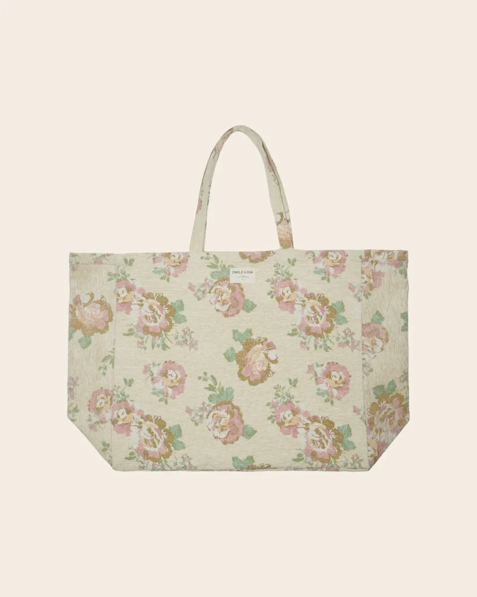 Emile et Ida Jacquard Fleuri tote bag beige TU blomstret