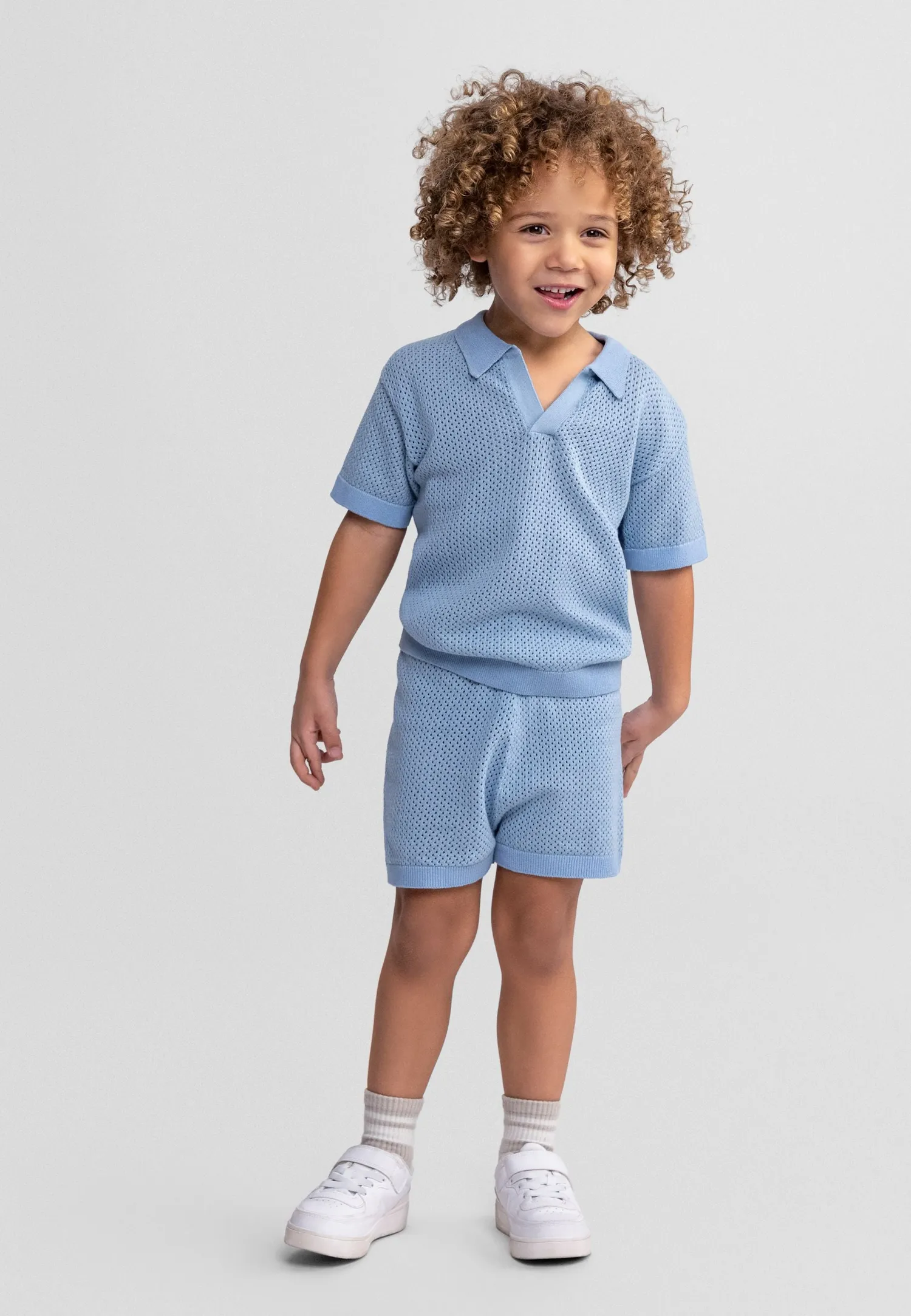 Minoti 44722 strikset lyseblå polo shorts