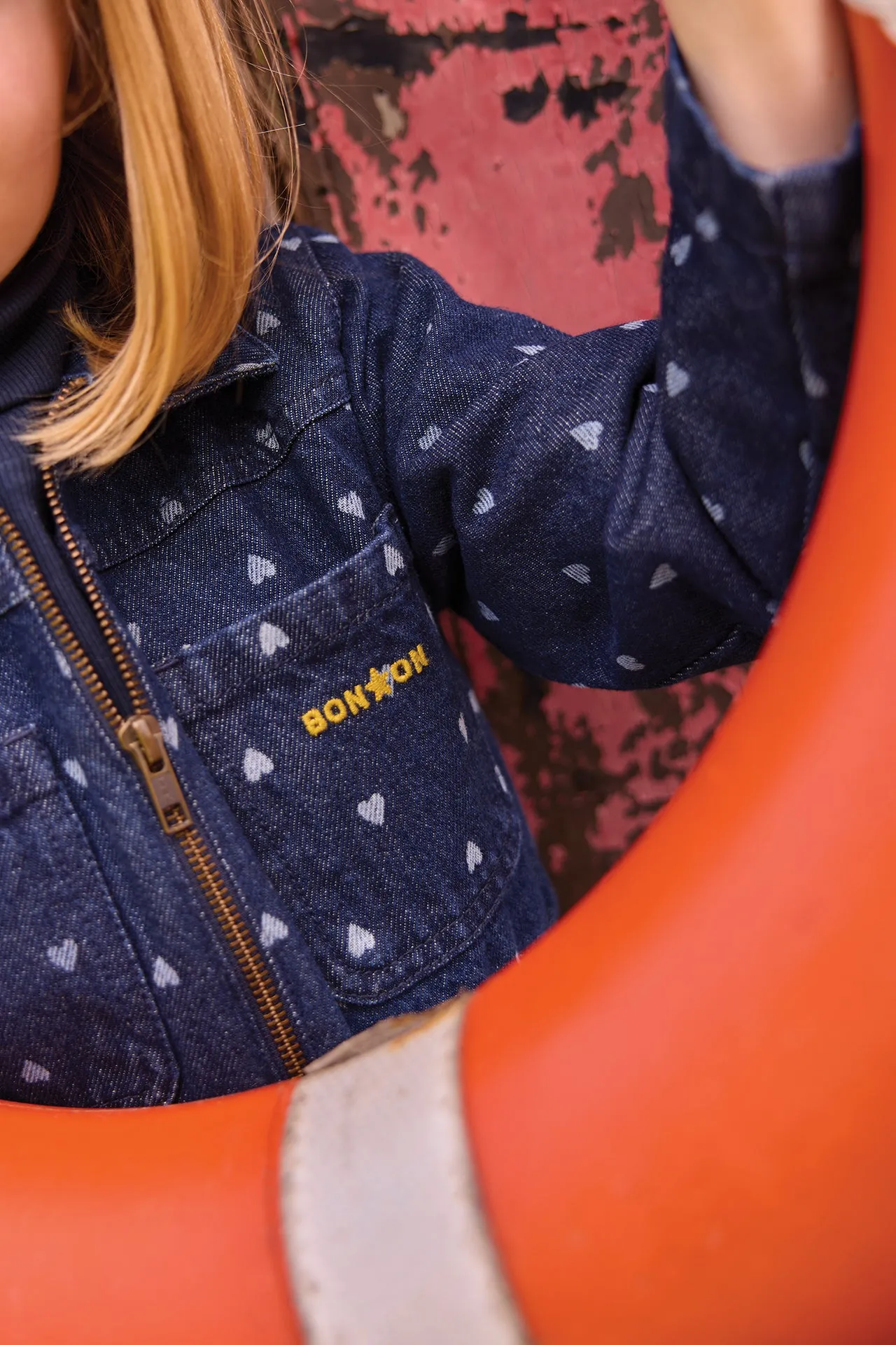 Bonton Pompom Denim Cœur buksedragt hjerter