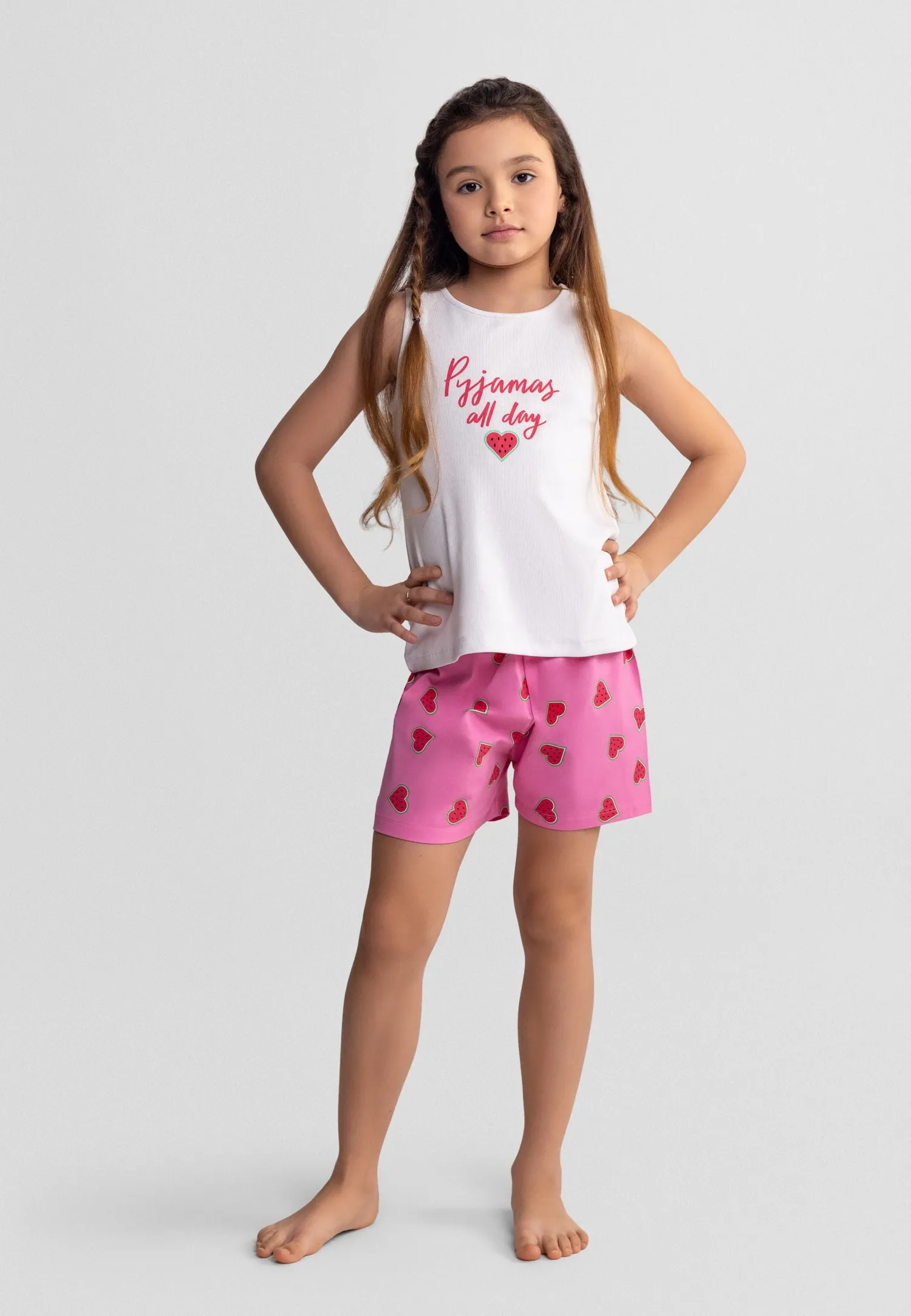 Minoti 44900 pyjamas 2-pak hvid shorts til piger