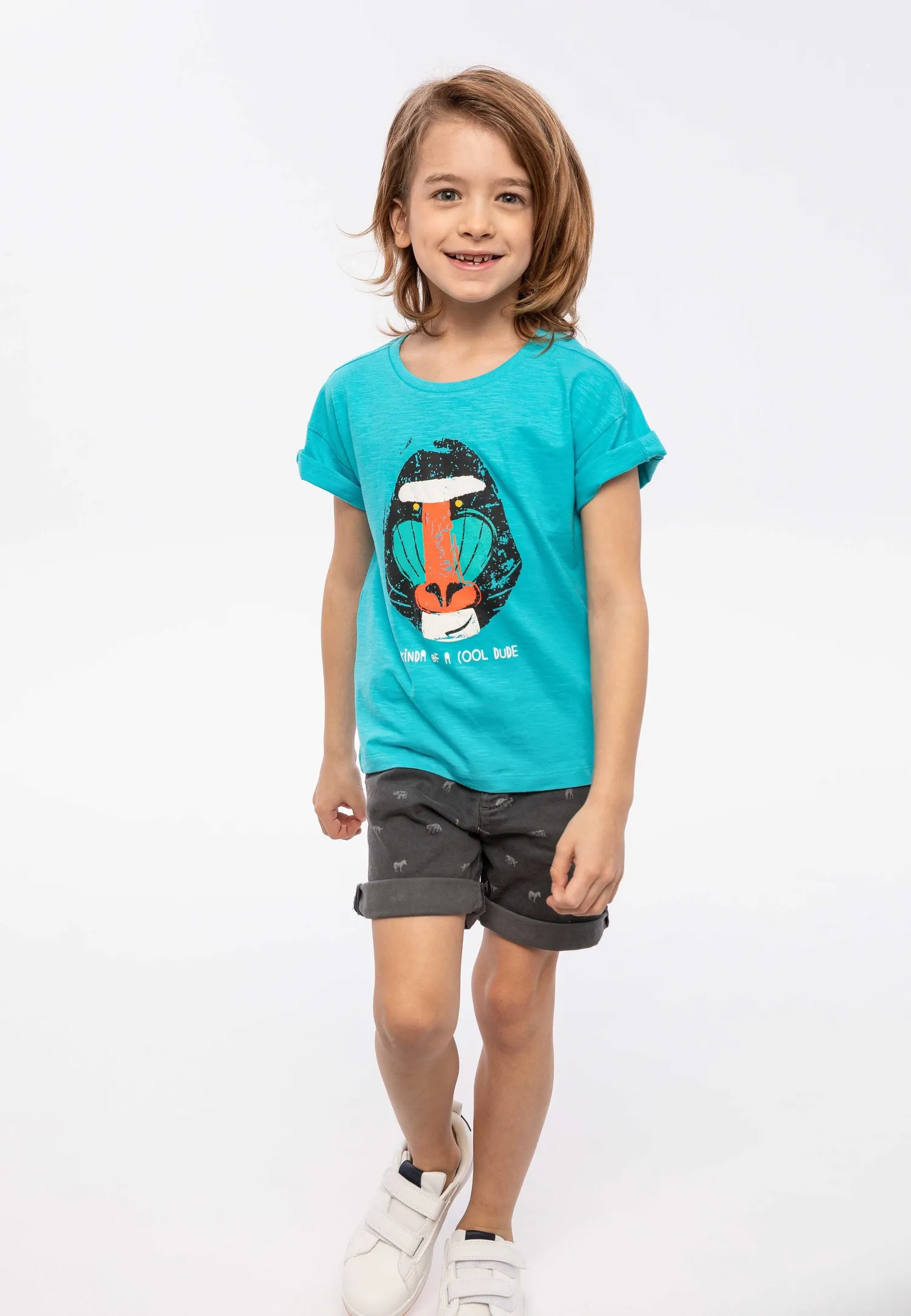 Minoti 38156 t-shirt turkis bavian til drenge