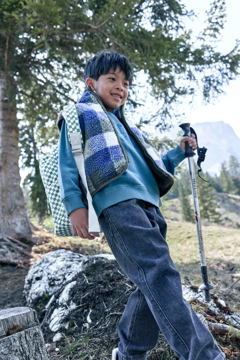 Bonton Mont Blanc sherpa vest blå ternet lynlås