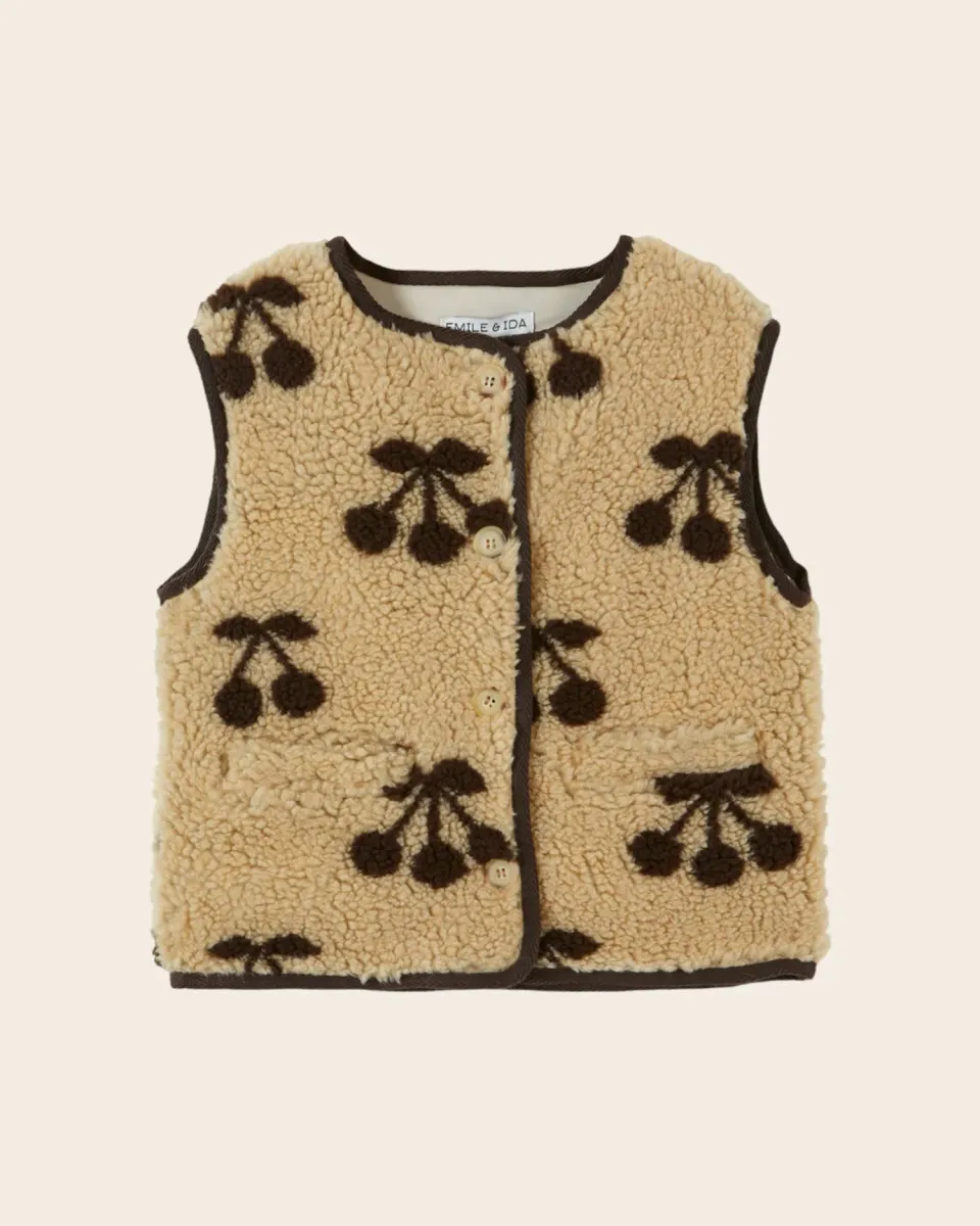 Emile et Ida Cerise børnevest beige kirsebær bamse