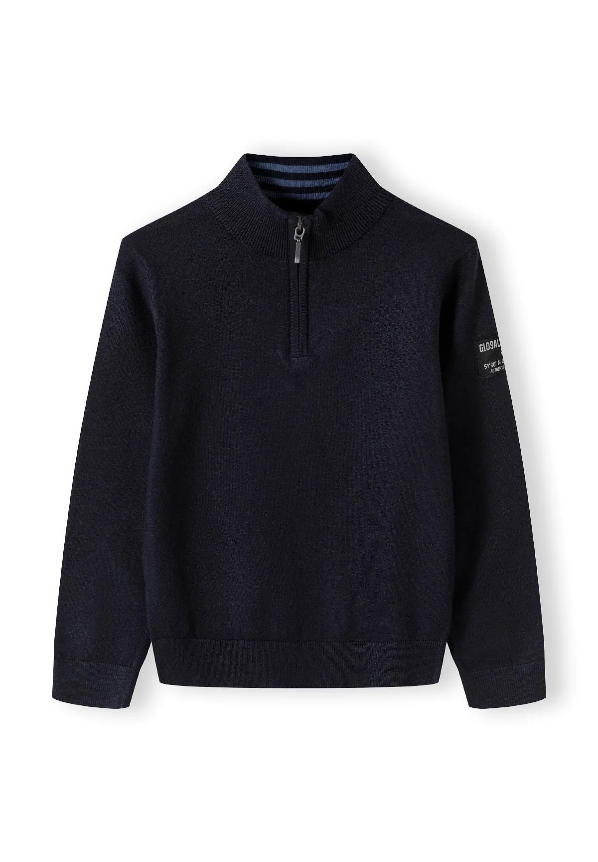 Minoti 43917 strikpullover mørkeblå med lynlås drenge