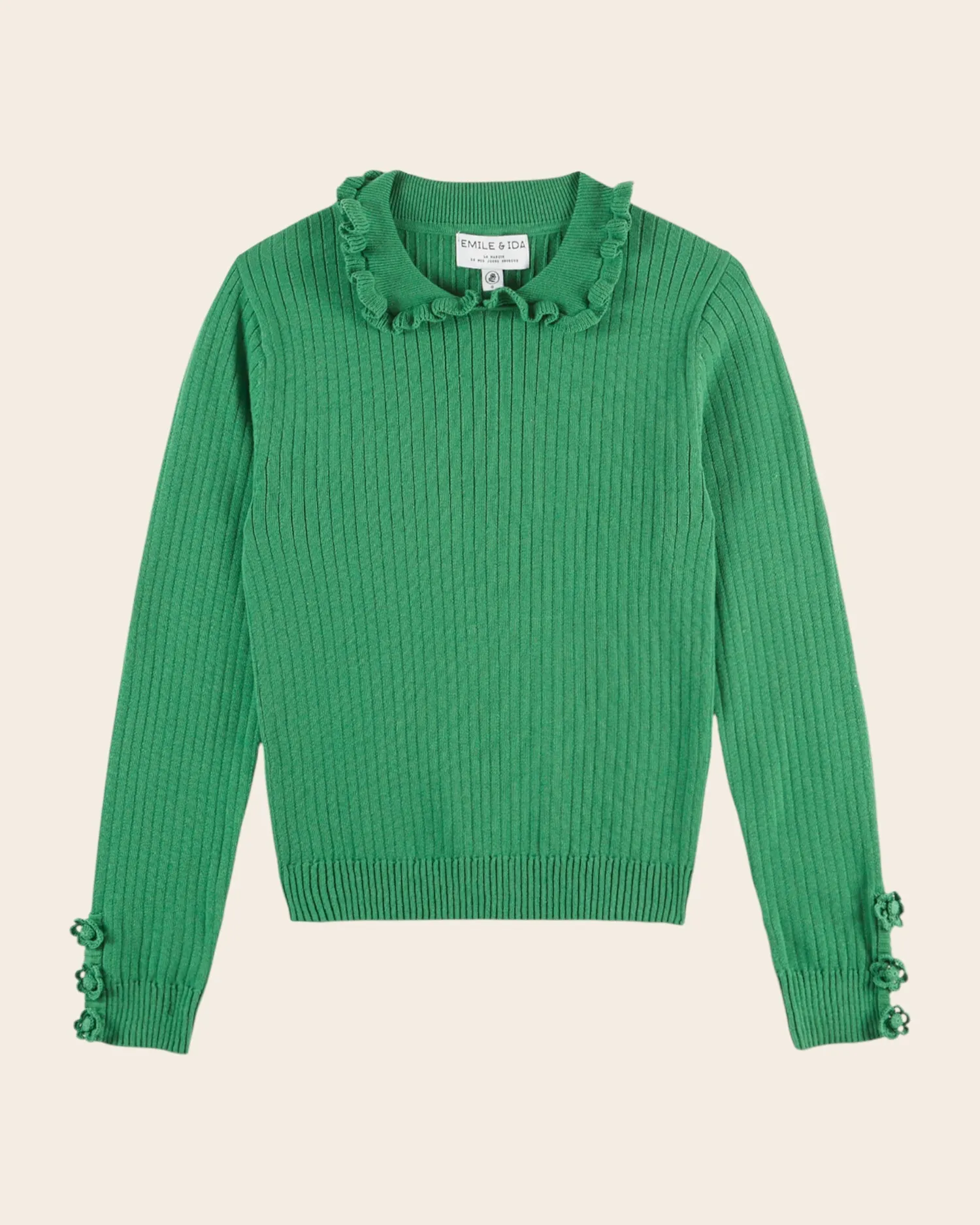 Emile et Ida Eliane pullover grøn rib flæsekrave